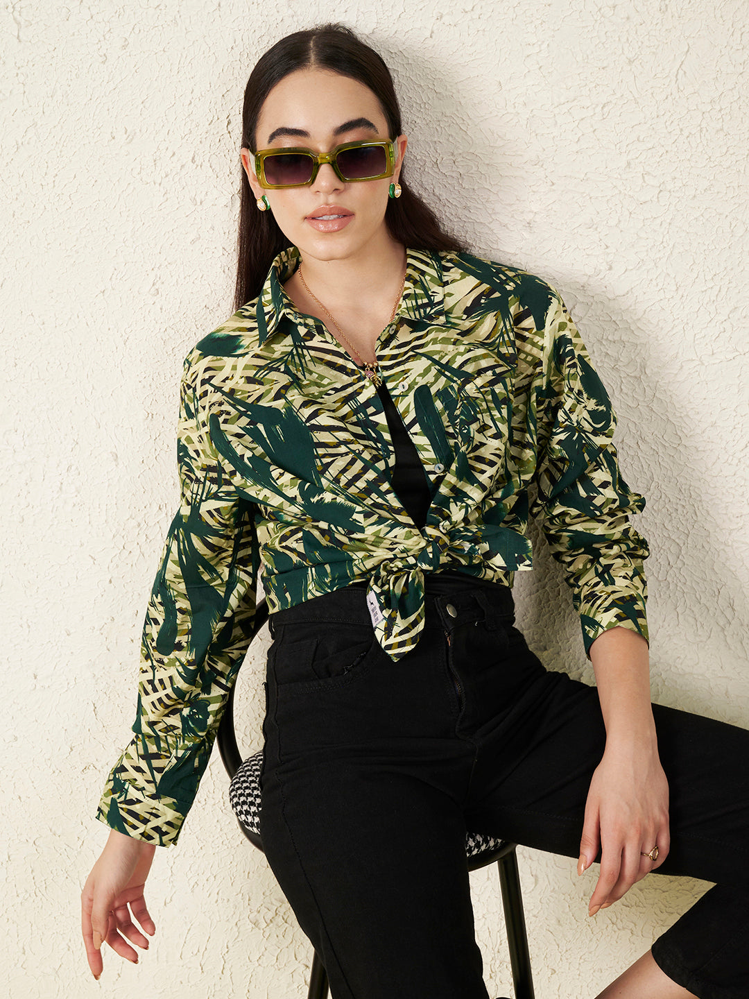 Women’s Green Abstract Tropical Print Shirt