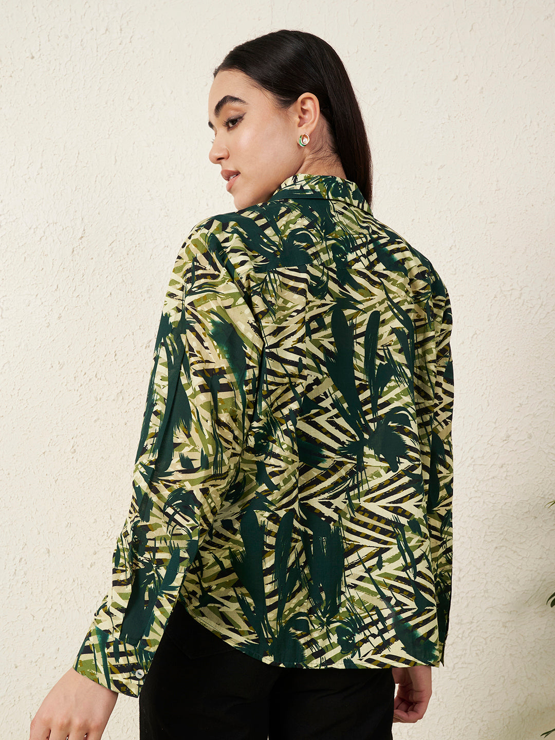 Women’s Green Abstract Tropical Print Shirt