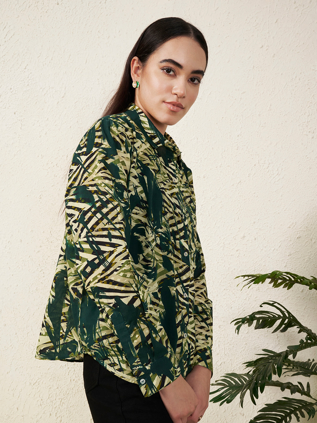 Women’s Green Abstract Tropical Print Shirt