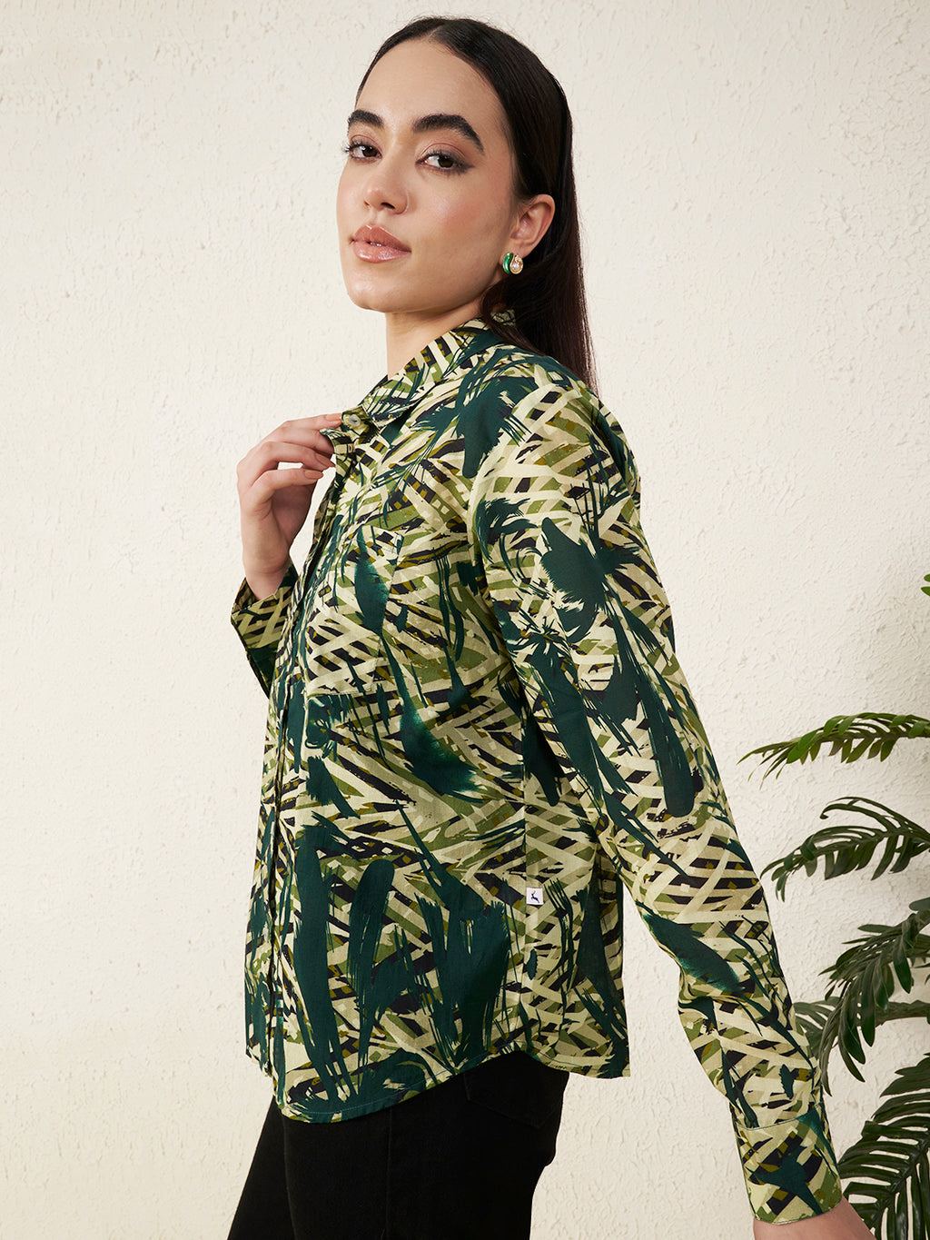 Women’s Green Abstract Tropical Print Shirt