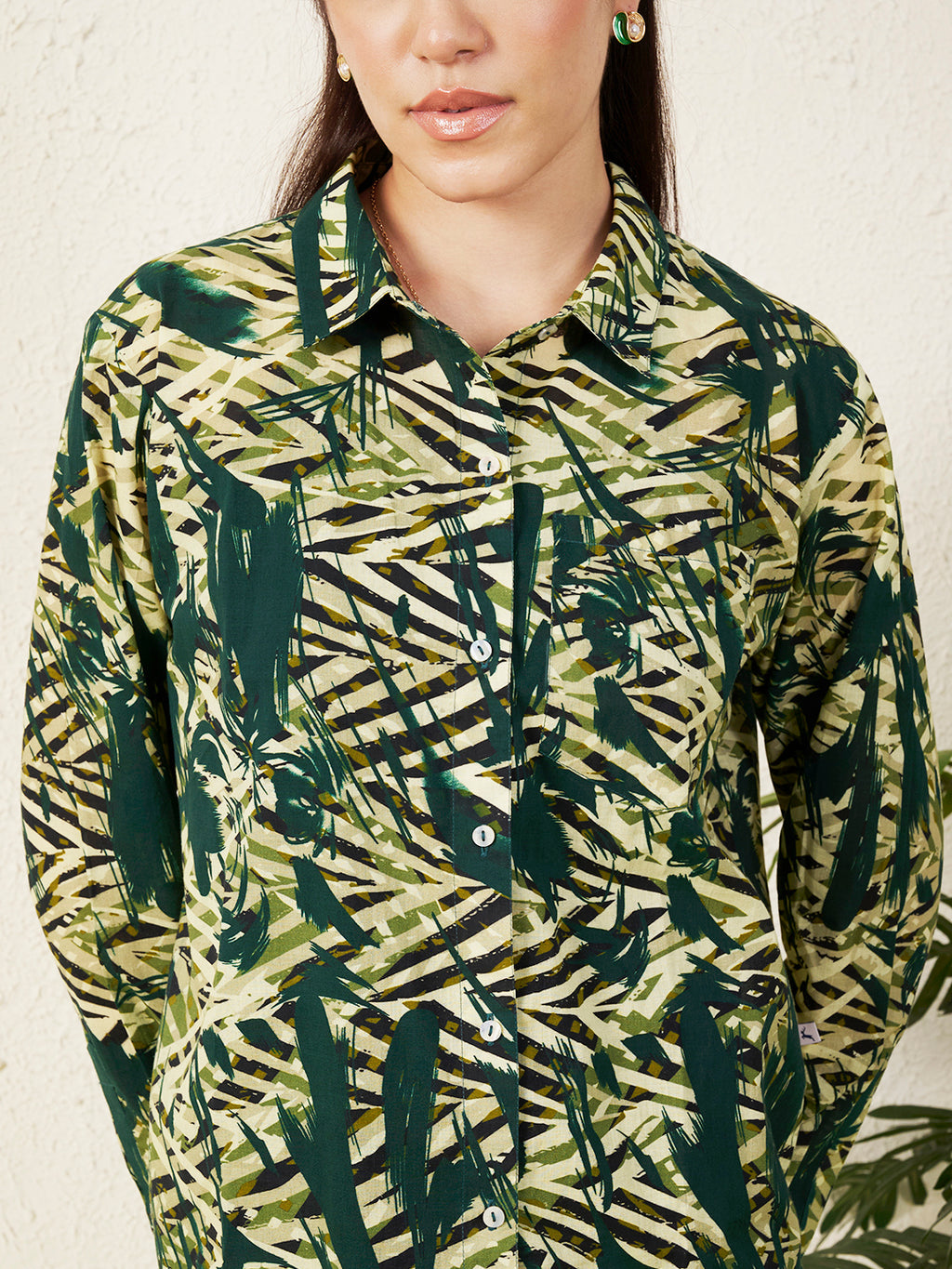 Women’s Green Abstract Tropical Print Shirt