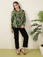 Women’s Green Abstract Tropical Print Shirt