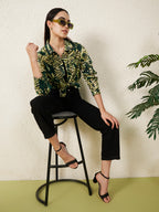 Women’s Green Abstract Tropical Print Shirt