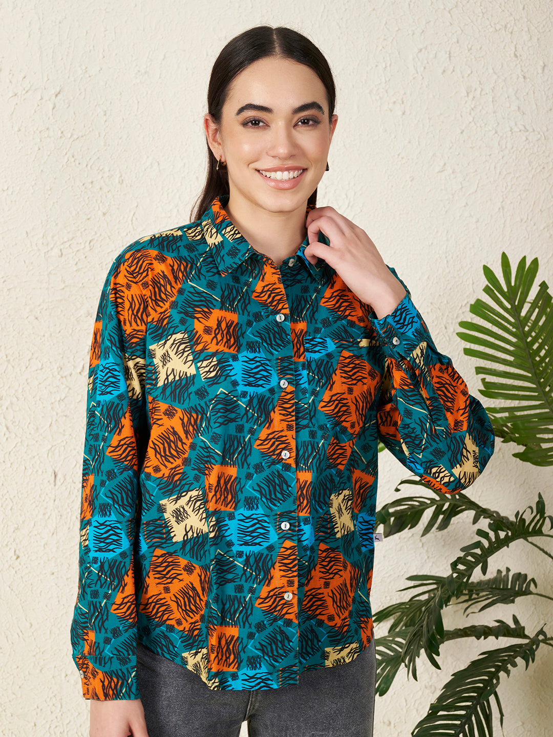 Women’s Multicolor Patch Abstract Print Shirt