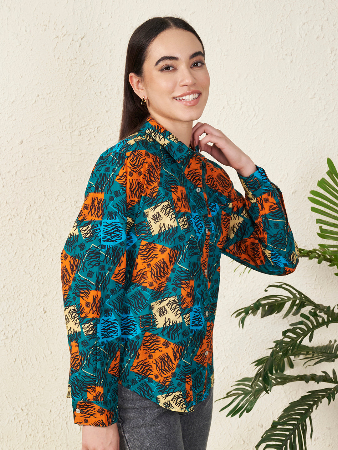 Women’s Multicolor Patch Abstract Print Shirt