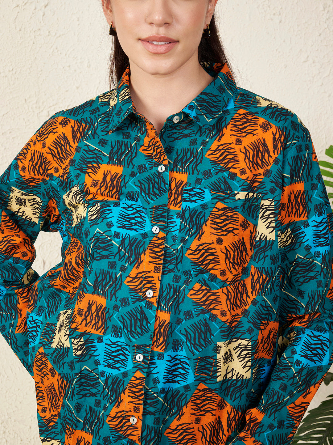 Women’s Multicolor Patch Abstract Print Shirt