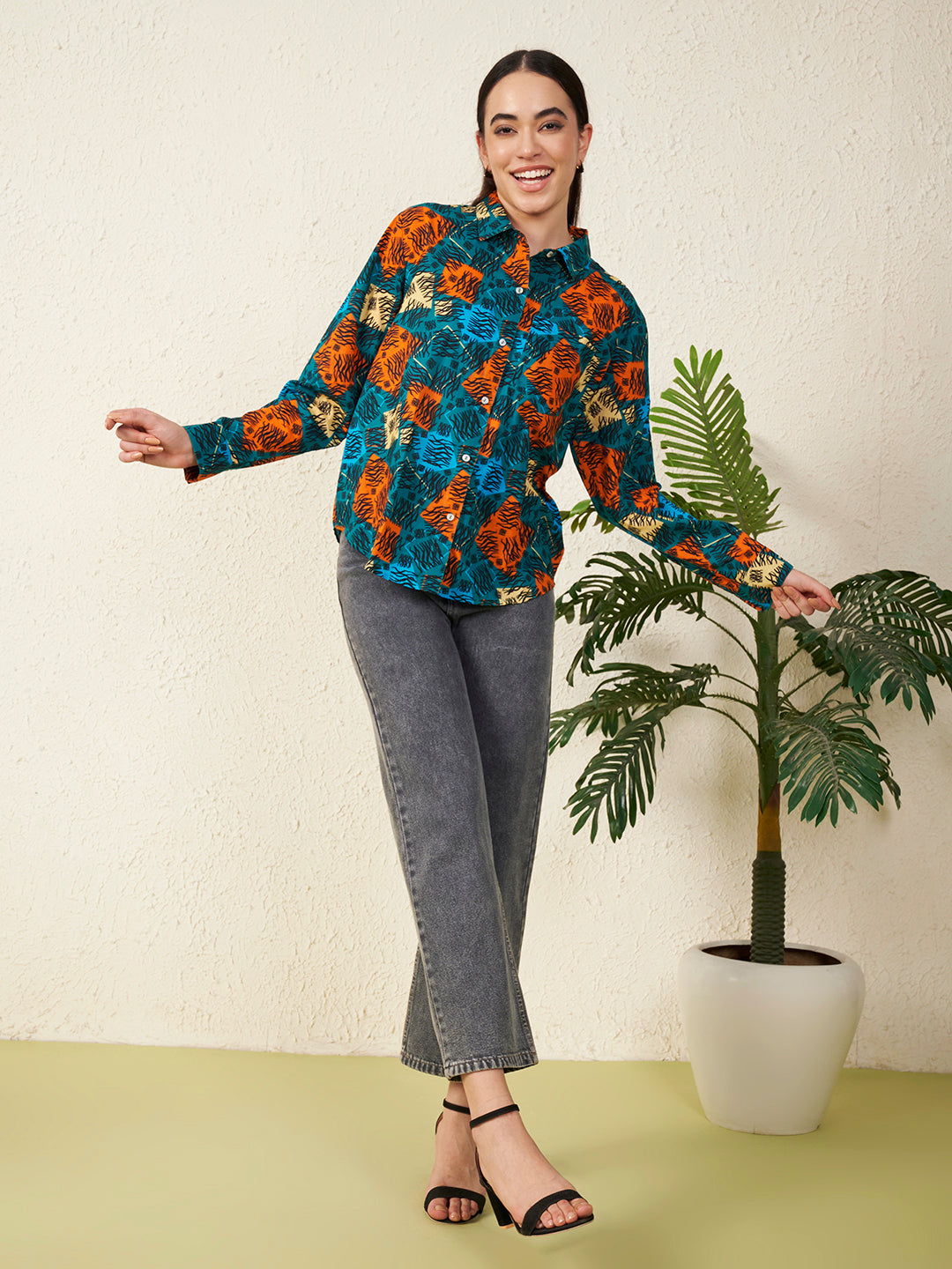 Women’s Multicolor Patch Abstract Print Shirt