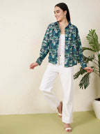 Women’s Blue & Green Patch Floral Print Shirt