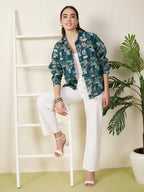 Women’s Blue & Green Patch Floral Print Shirt