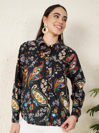 Women’s Black Paisley & Floral Print Shirt