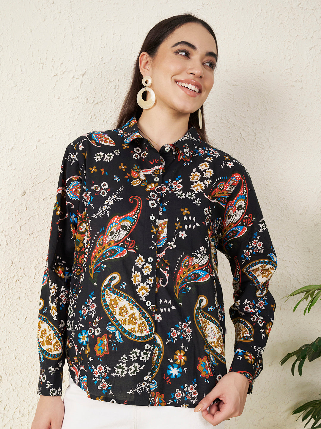 Women’s Black Paisley & Floral Print Shirt