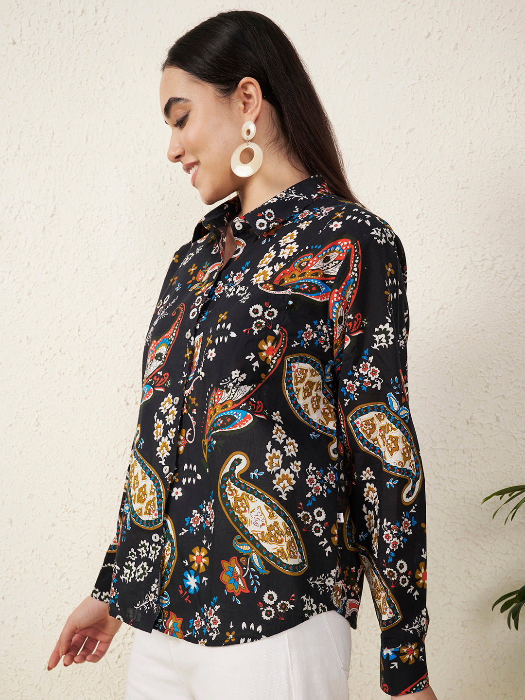 Women’s Black Paisley & Floral Print Shirt