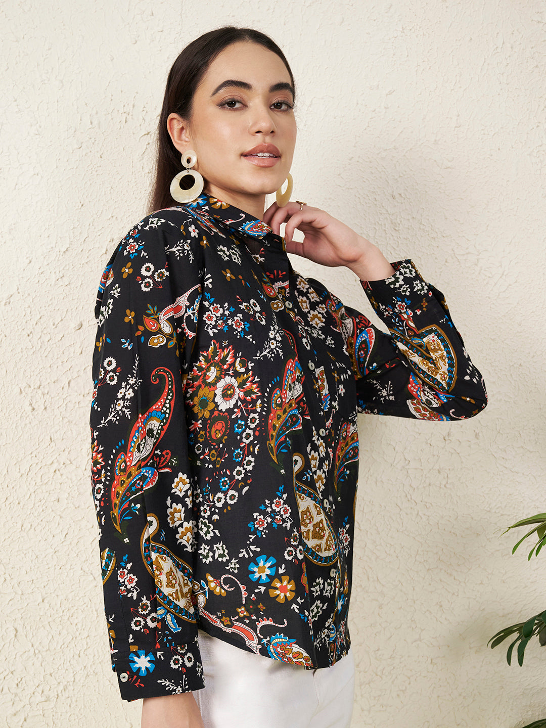 Women’s Black Paisley & Floral Print Shirt
