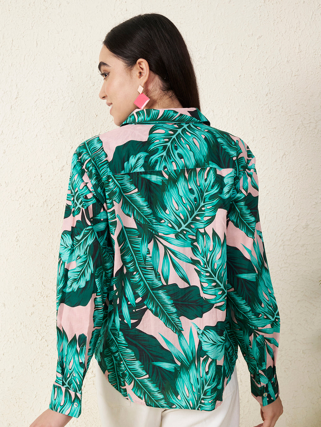 Women’s Green Tropical Leaf Print Shirt