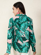 Women’s Green Tropical Leaf Print Shirt