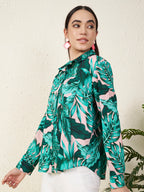 Women’s Green Tropical Leaf Print Shirt