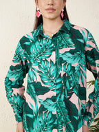 Women’s Green Tropical Leaf Print Shirt
