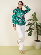 Women’s Green Tropical Leaf Print Shirt