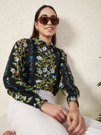 Women’s Black Floral Vine Print Shirt