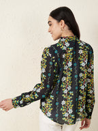 Women’s Black Floral Vine Print Shirt
