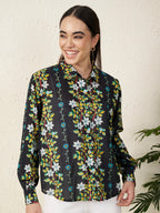 Women’s Black Floral Vine Print Shirt