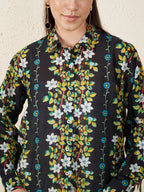 Women’s Black Floral Vine Print Shirt
