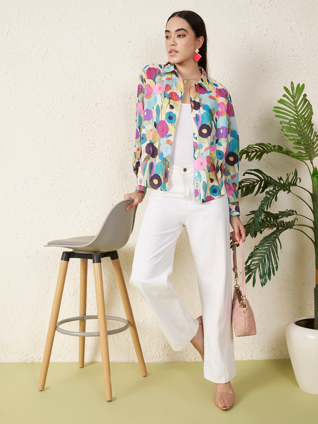 Women’s Multicolor Watercolor Floral Print Shirt