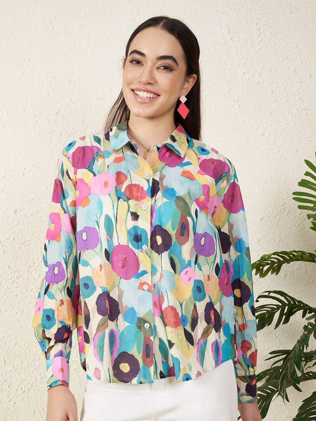 Women’s Multicolor Watercolor Floral Print Shirt