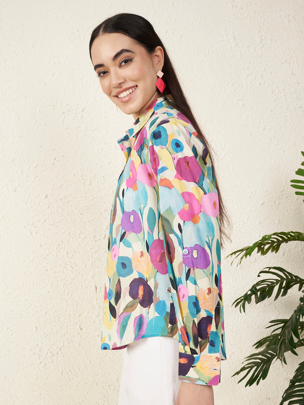 Women’s Multicolor Watercolor Floral Print Shirt