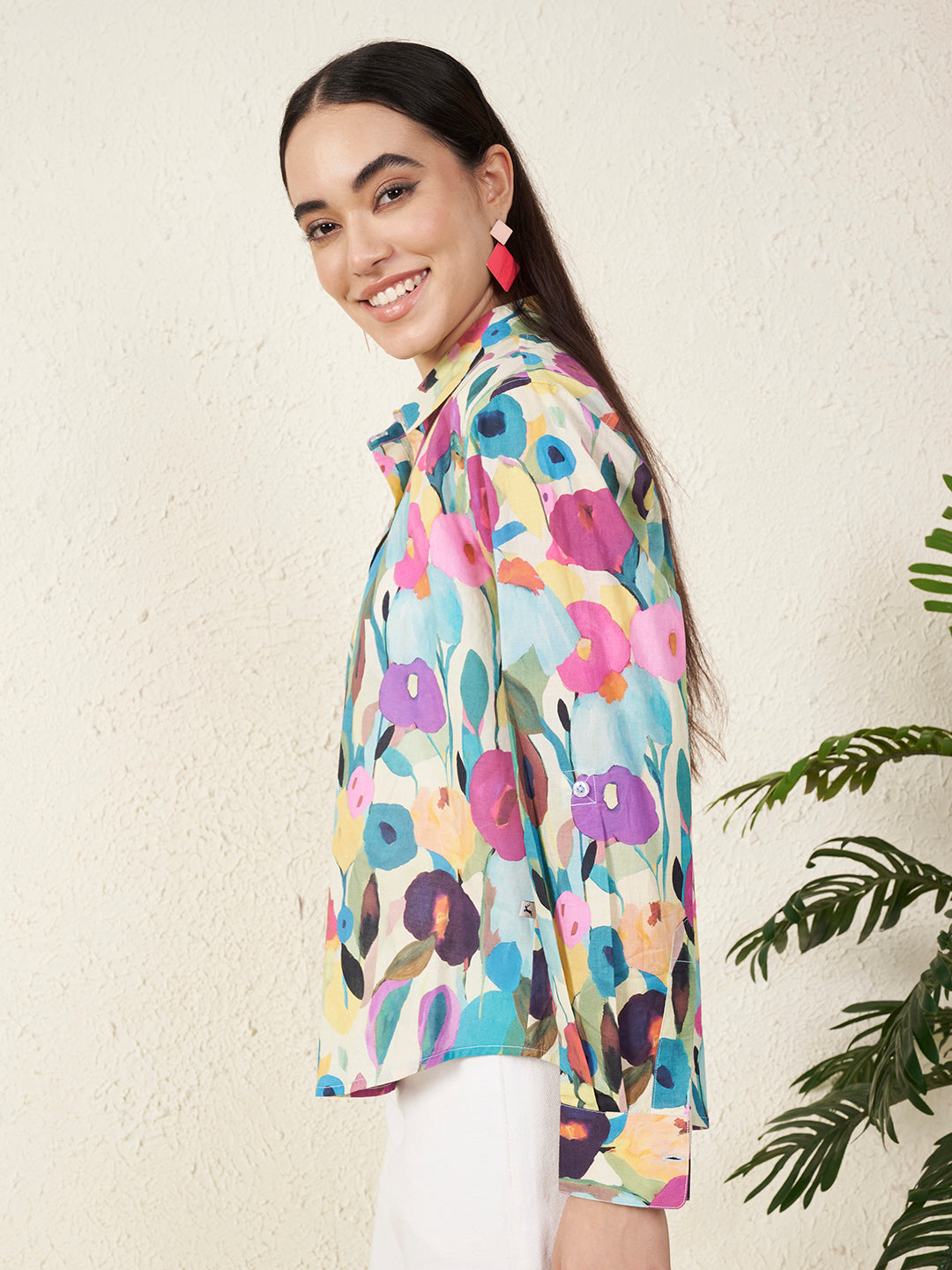 Women’s Multicolor Watercolor Floral Print Shirt
