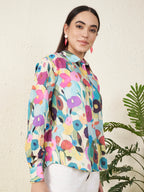 Women’s Multicolor Watercolor Floral Print Shirt