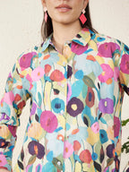 Women’s Multicolor Watercolor Floral Print Shirt
