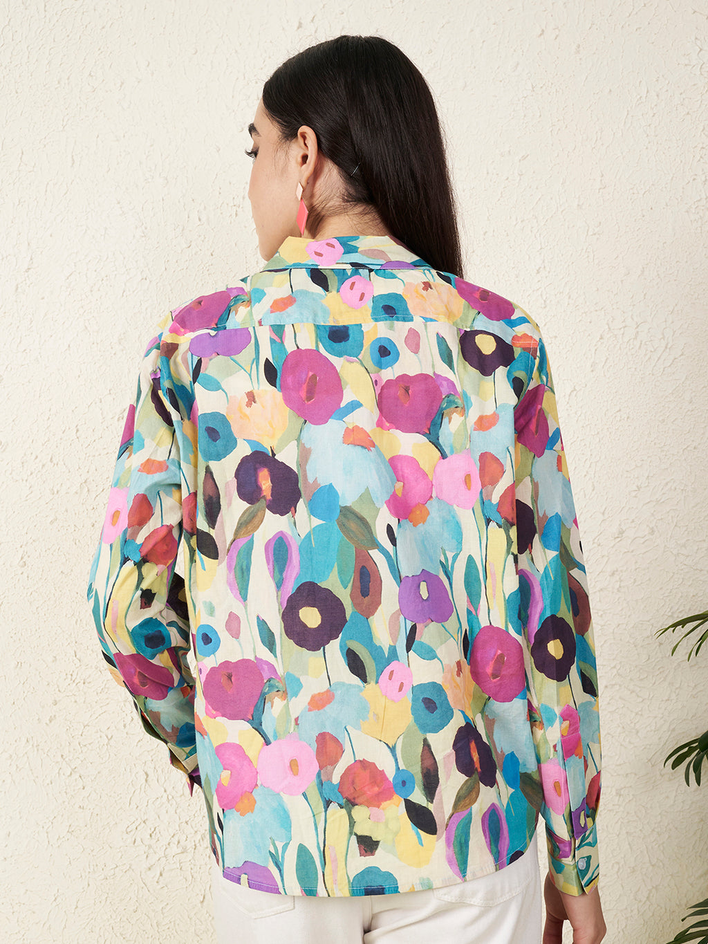 Women’s Multicolor Watercolor Floral Print Shirt