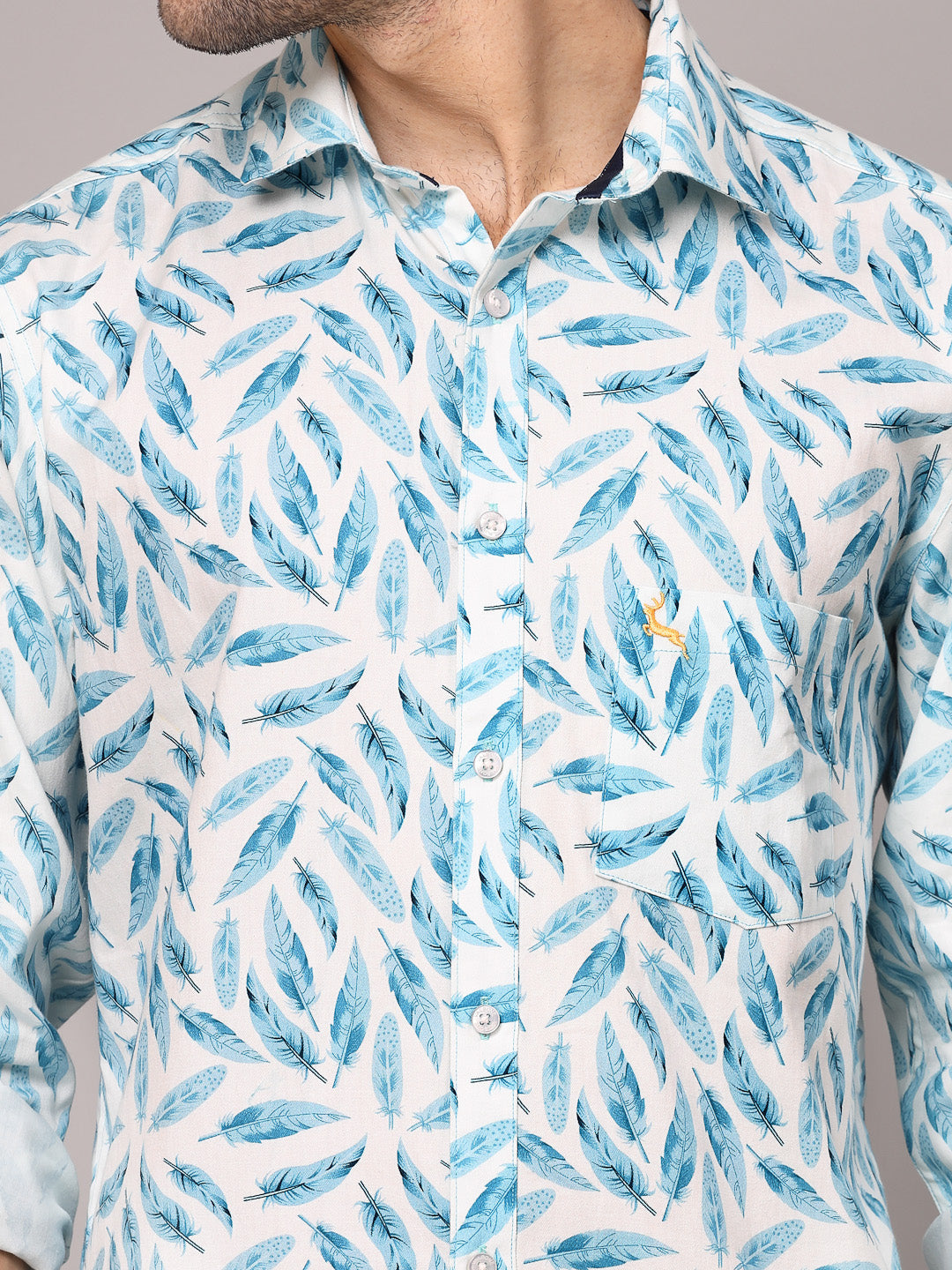 Valbone Men Leaf Printed Giza Cotton Casual Shirt