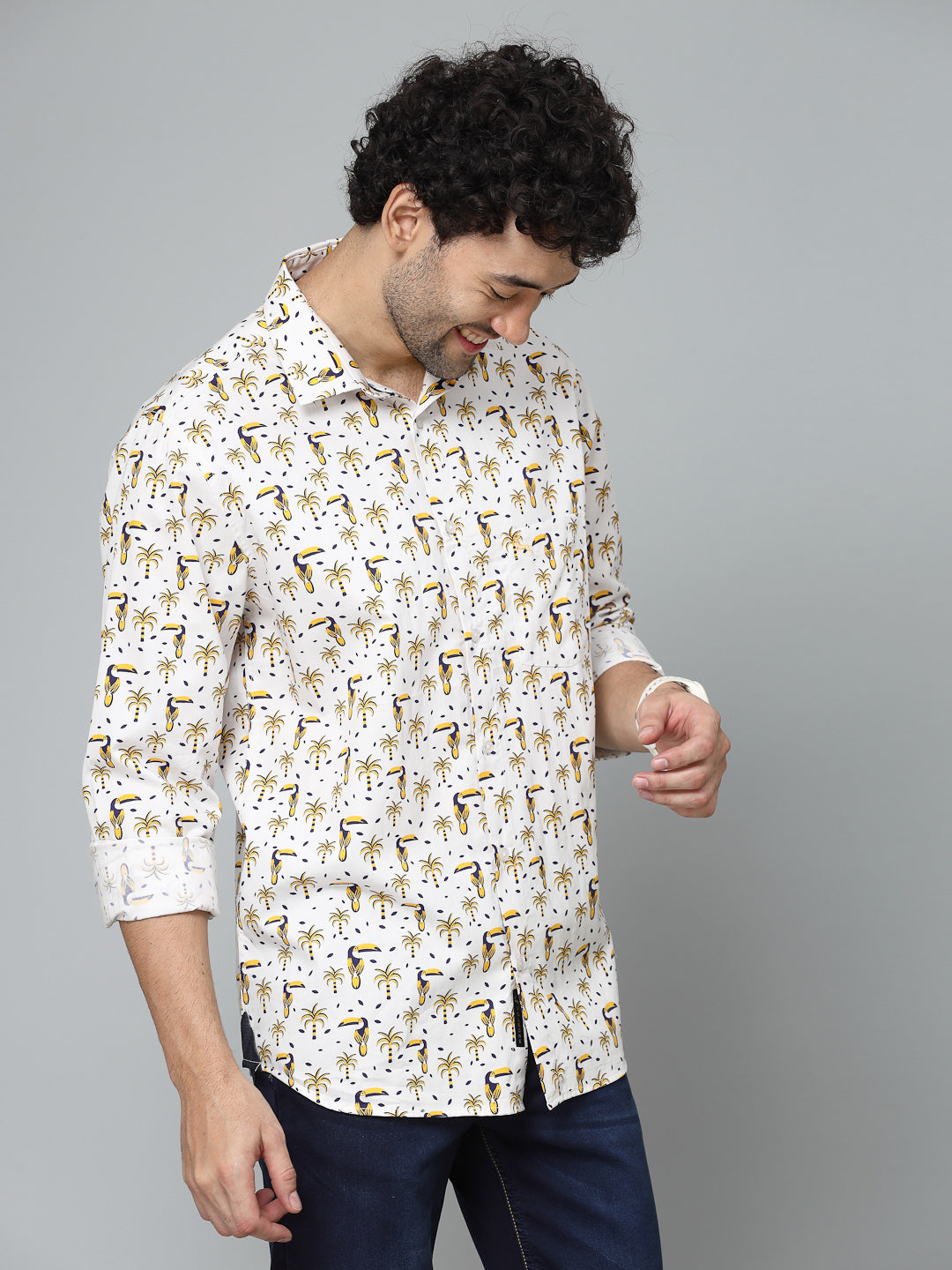 Valbone Men Abstract Printed Giza Cotton Casual Shirt