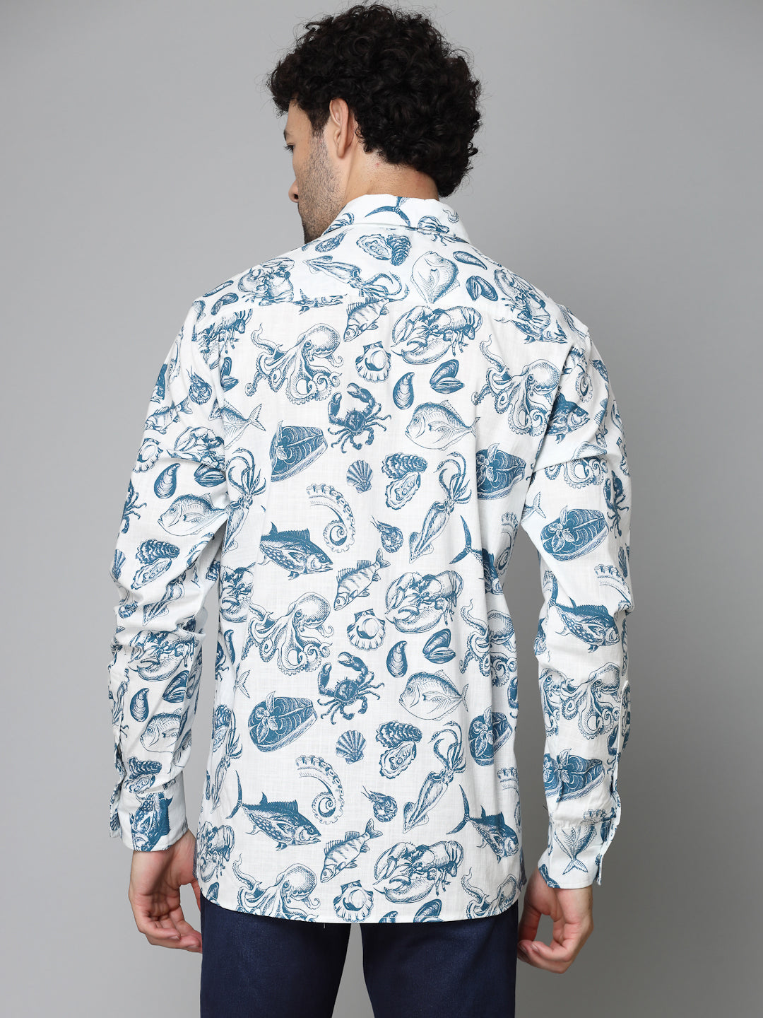 Valbone Men's Abstract Printed Giza Cotton Casual Shirt