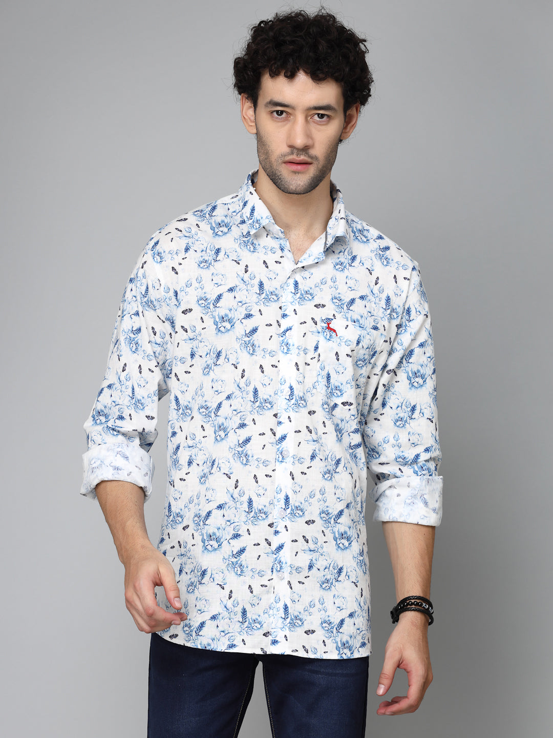 Valbone Men's Floral Printed Giza Cotton Casual Shirt