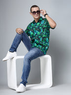 Valbone Men's Leaf Printed Giza Cotton Casual half sleeves Shirt