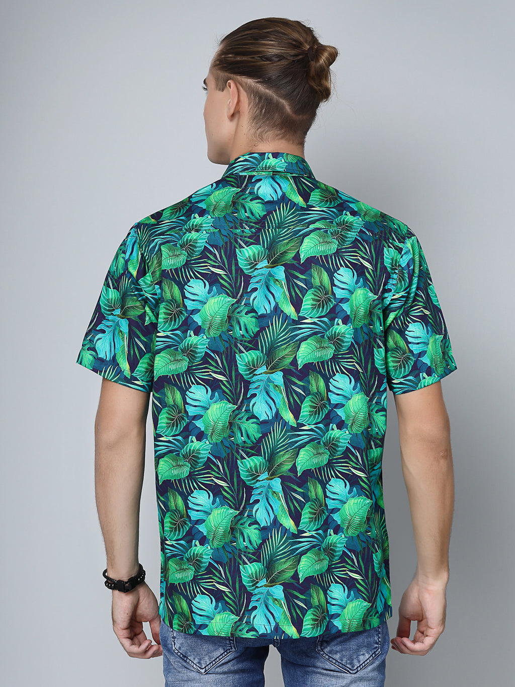 Valbone Men's Leaf Printed Giza Cotton Casual half sleeves Shirt