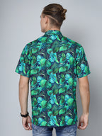 Valbone Men's Leaf Printed Giza Cotton Casual half sleeves Shirt