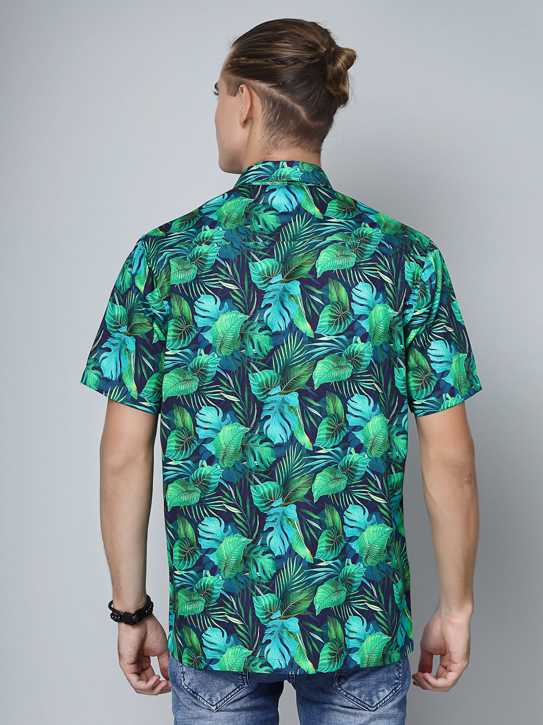 Valbone Men's Leaf Printed Giza Cotton Casual half sleeves Shirt