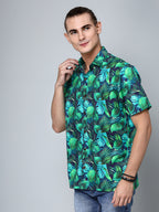Valbone Men's Leaf Printed Giza Cotton Casual half sleeves Shirt