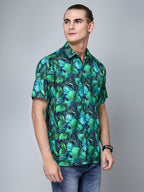 Valbone Men's Leaf Printed Giza Cotton Casual half sleeves Shirt