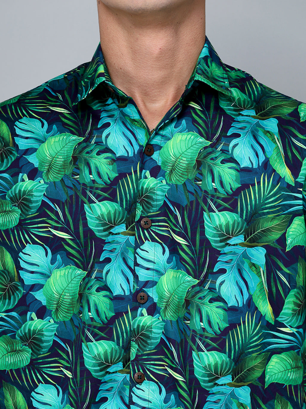 Valbone Men's Leaf Printed Giza Cotton Casual half sleeves Shirt