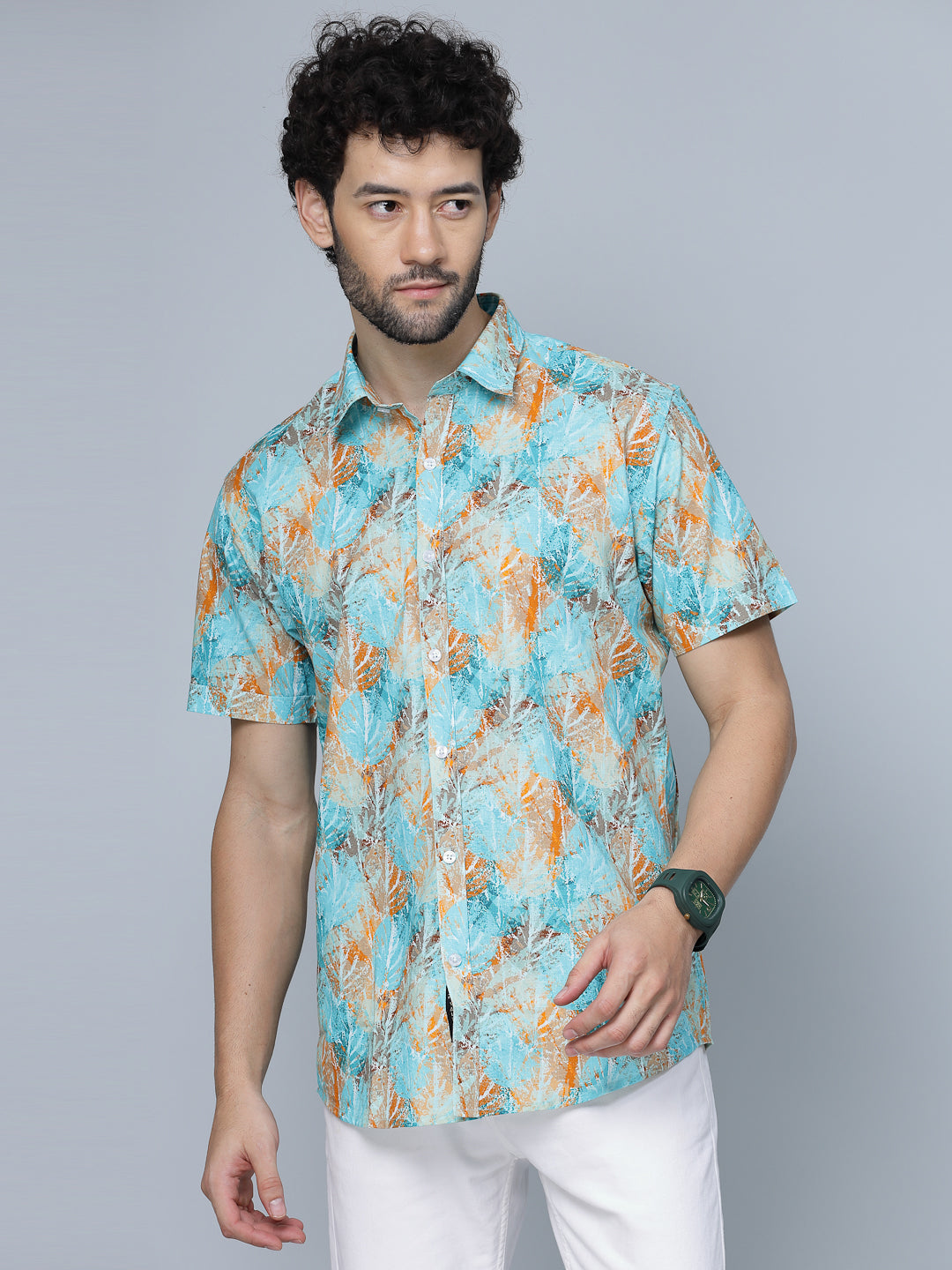 Valbone Men Texture Printed Giza Cotton Casual Shirt