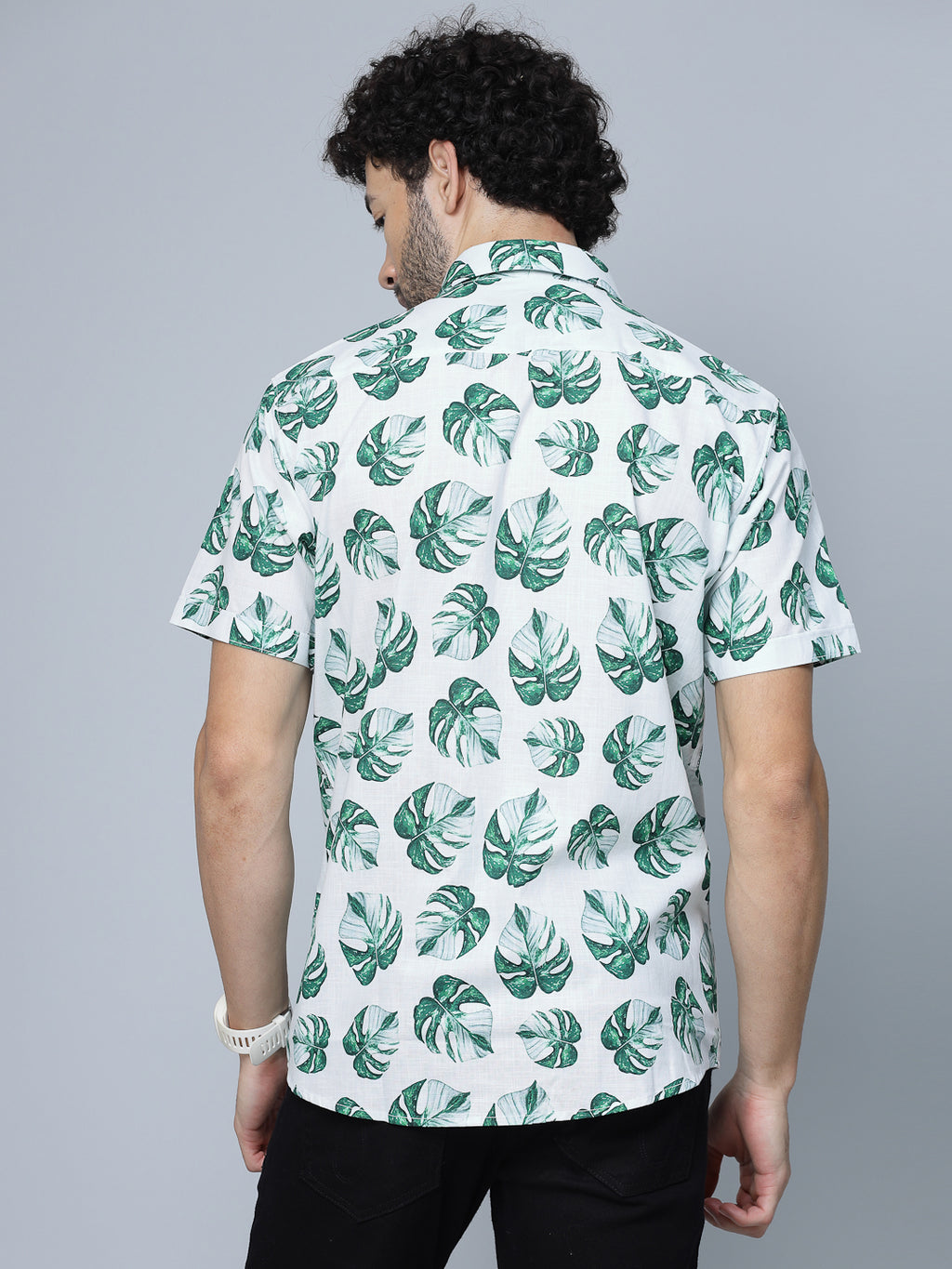 Valbone Men Leaf  Printed Giza Cotton Casual half sleeves Shirt