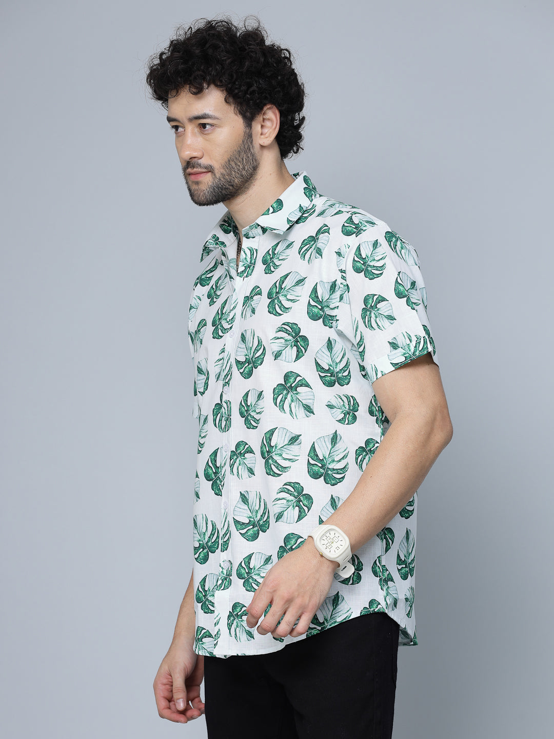 Valbone Men Leaf  Printed Giza Cotton Casual half sleeves Shirt