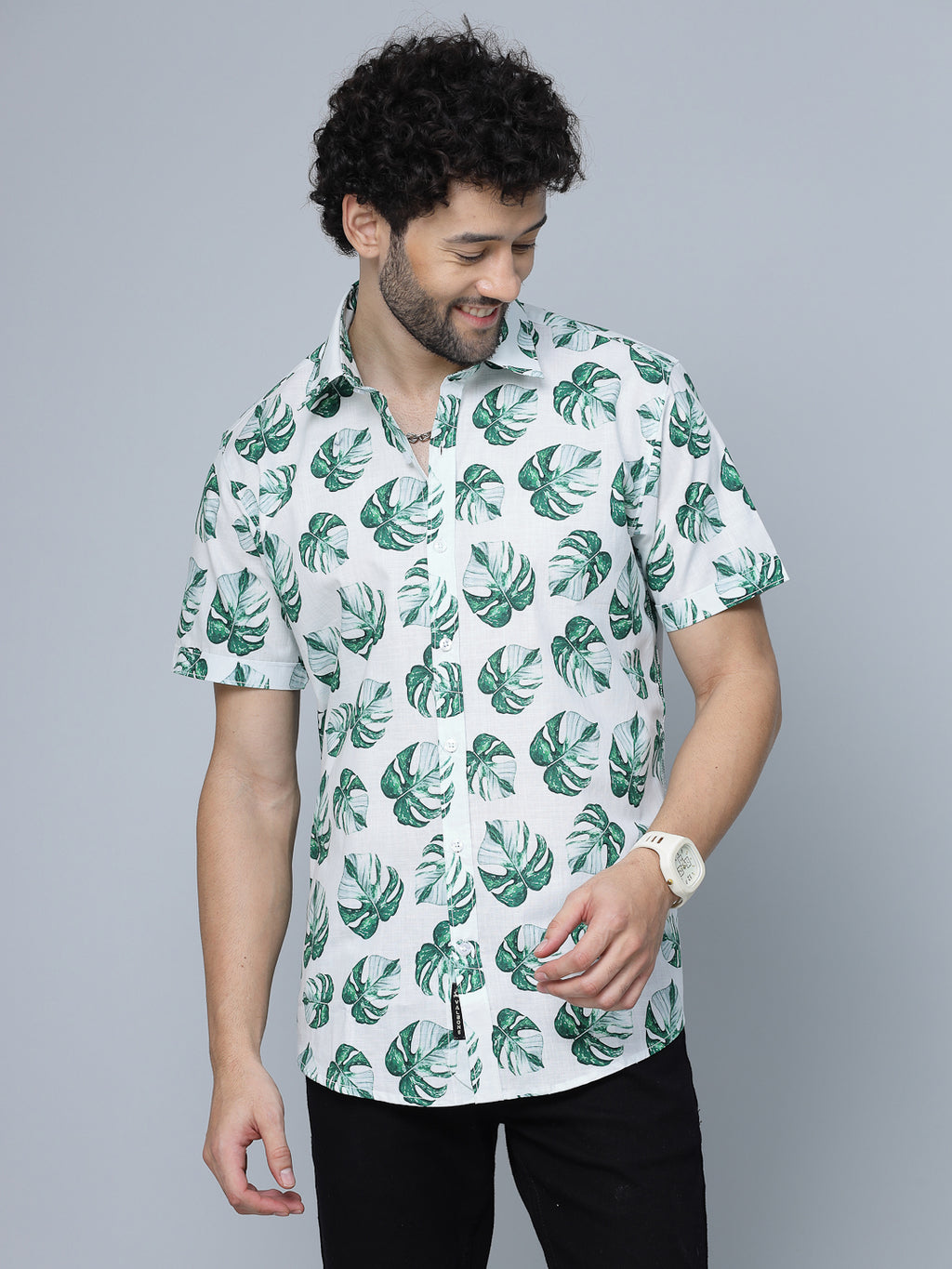 Valbone Men Leaf  Printed Giza Cotton Casual half sleeves Shirt