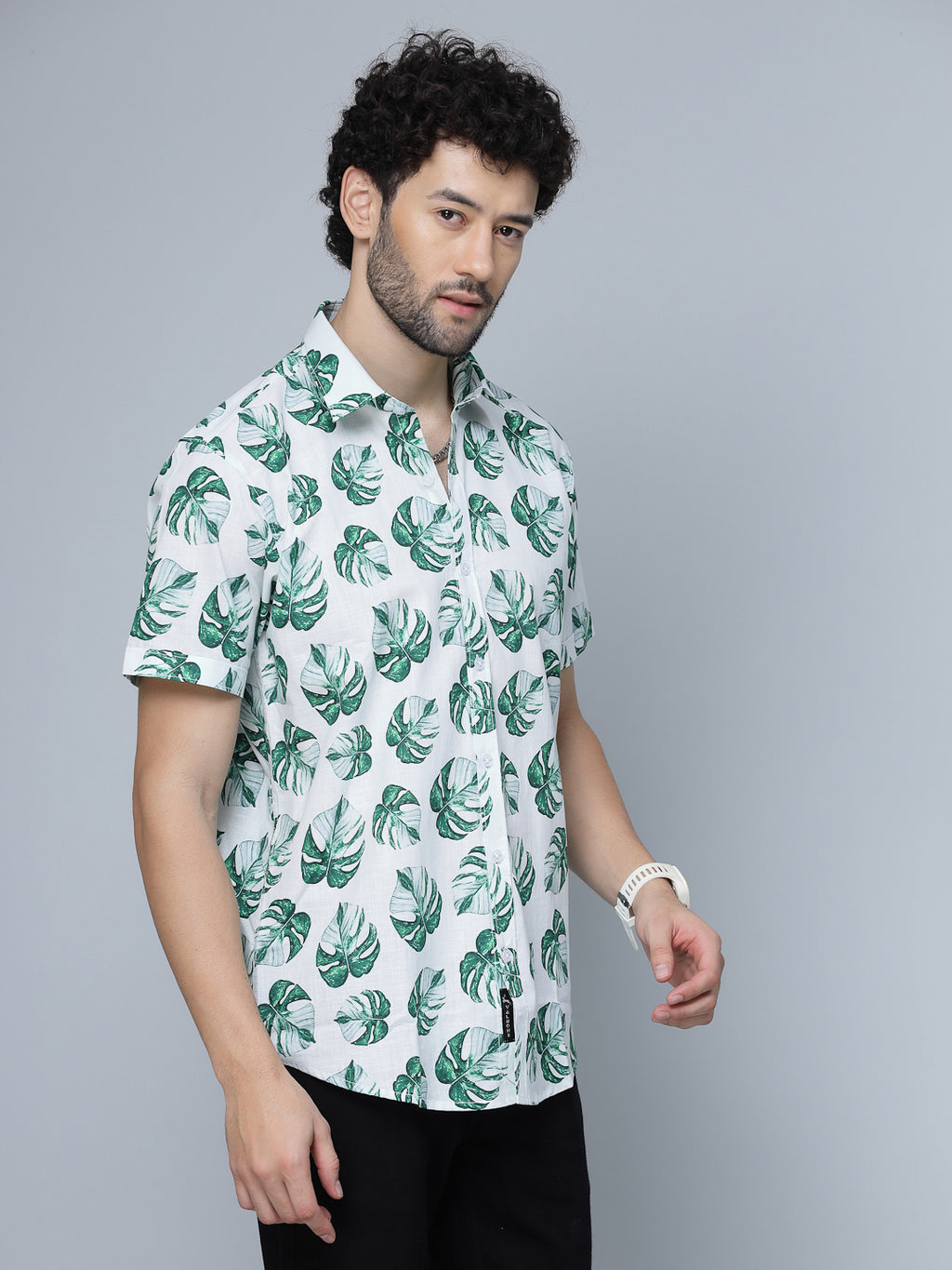Valbone Men Leaf  Printed Giza Cotton Casual half sleeves Shirt