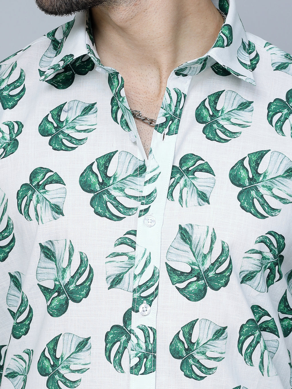 Valbone Men Leaf  Printed Giza Cotton Casual half sleeves Shirt